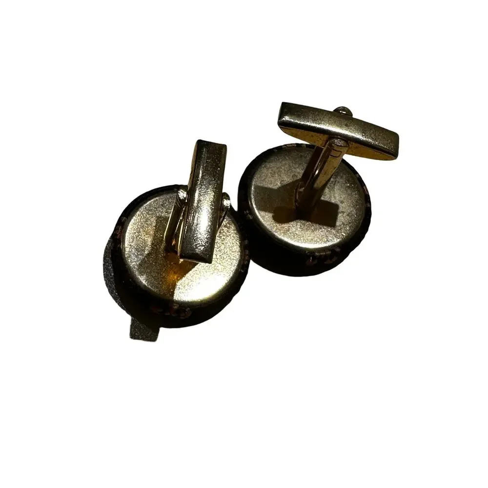 Vintage 70s Brown Fabric Dark Academia Cuff Links